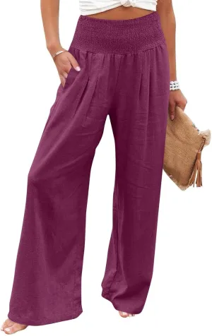 Women's Casual Straight Leg Solid Color High Waist Pocket Dressy Loose Fit Fashion Pants