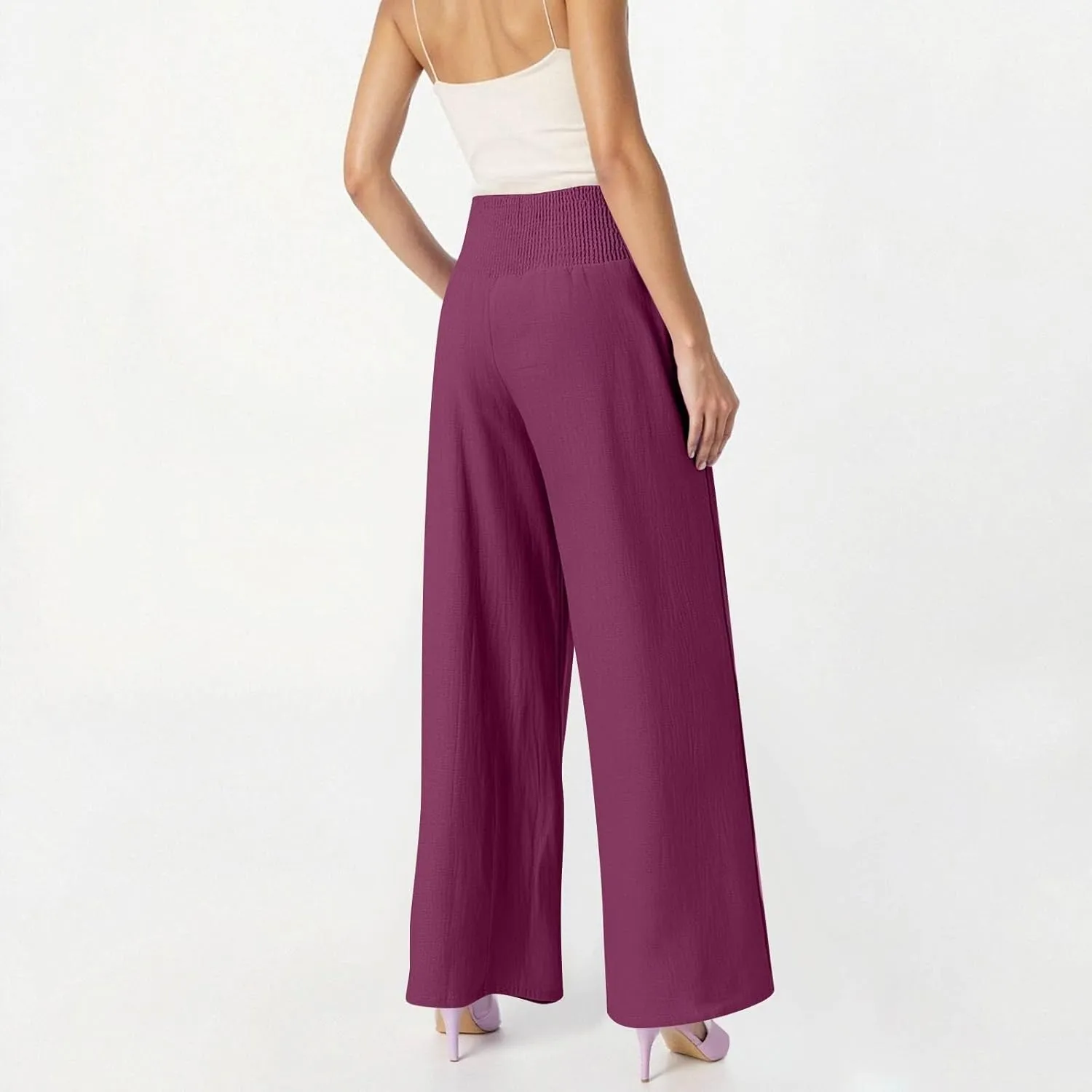 Women's Casual Straight Leg Solid Color High Waist Pocket Dressy Loose Fit Fashion Pants