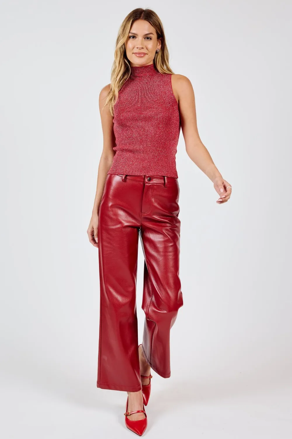 Women's Cherry Red Tank Top | Lurex Stretch Knit | Red