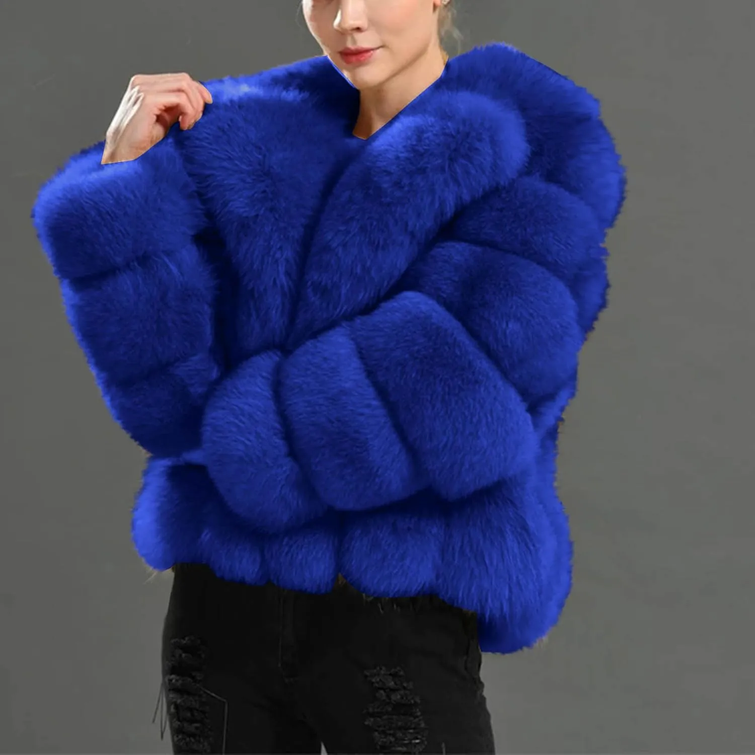 Women's Faux Fur Coat Winter Long Sleeve Cropped Jacket Open Front Fuzzy Fluffy Furry Cardigan Short Coat Outwear