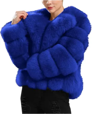 Women's Faux Fur Coat Winter Long Sleeve Cropped Jacket Open Front Fuzzy Fluffy Furry Cardigan Short Coat Outwear