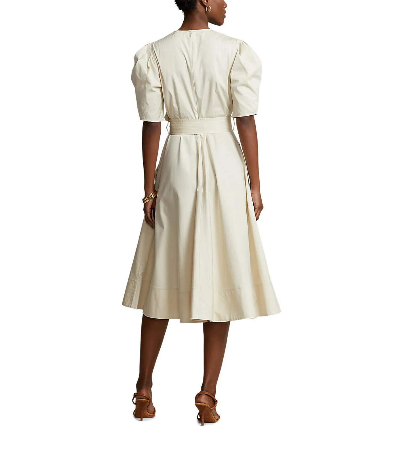 Women's Handkerchief Cotton Puffed-Sleeve Dress Basic Sand