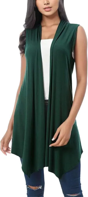 Women's Long Cardigan Vest Sleeveless SweaterS with Pockets Open Front Draped Casual Lightweight Vest Coats 2023