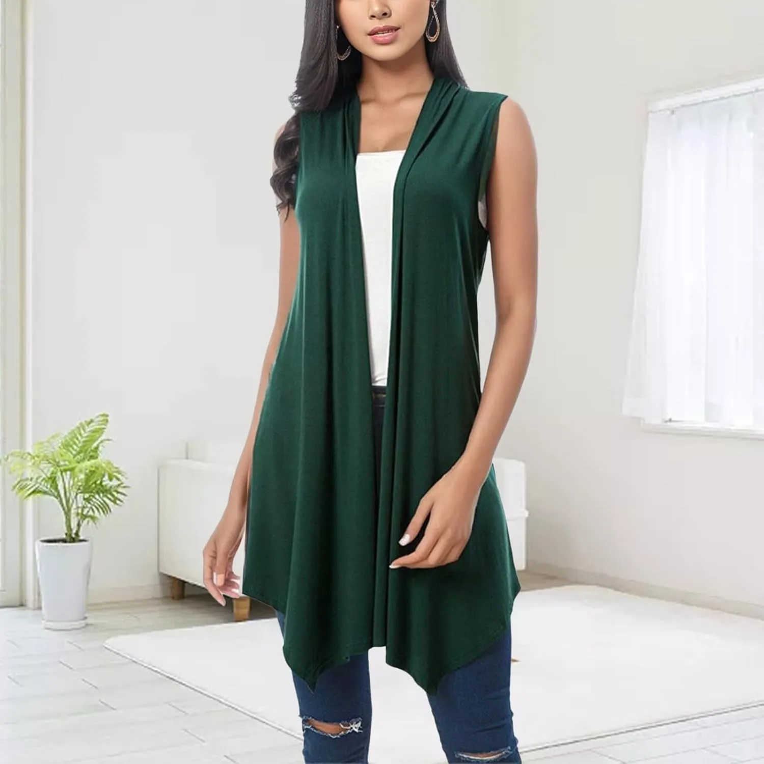 Women's Long Cardigan Vest Sleeveless SweaterS with Pockets Open Front Draped Casual Lightweight Vest Coats 2023