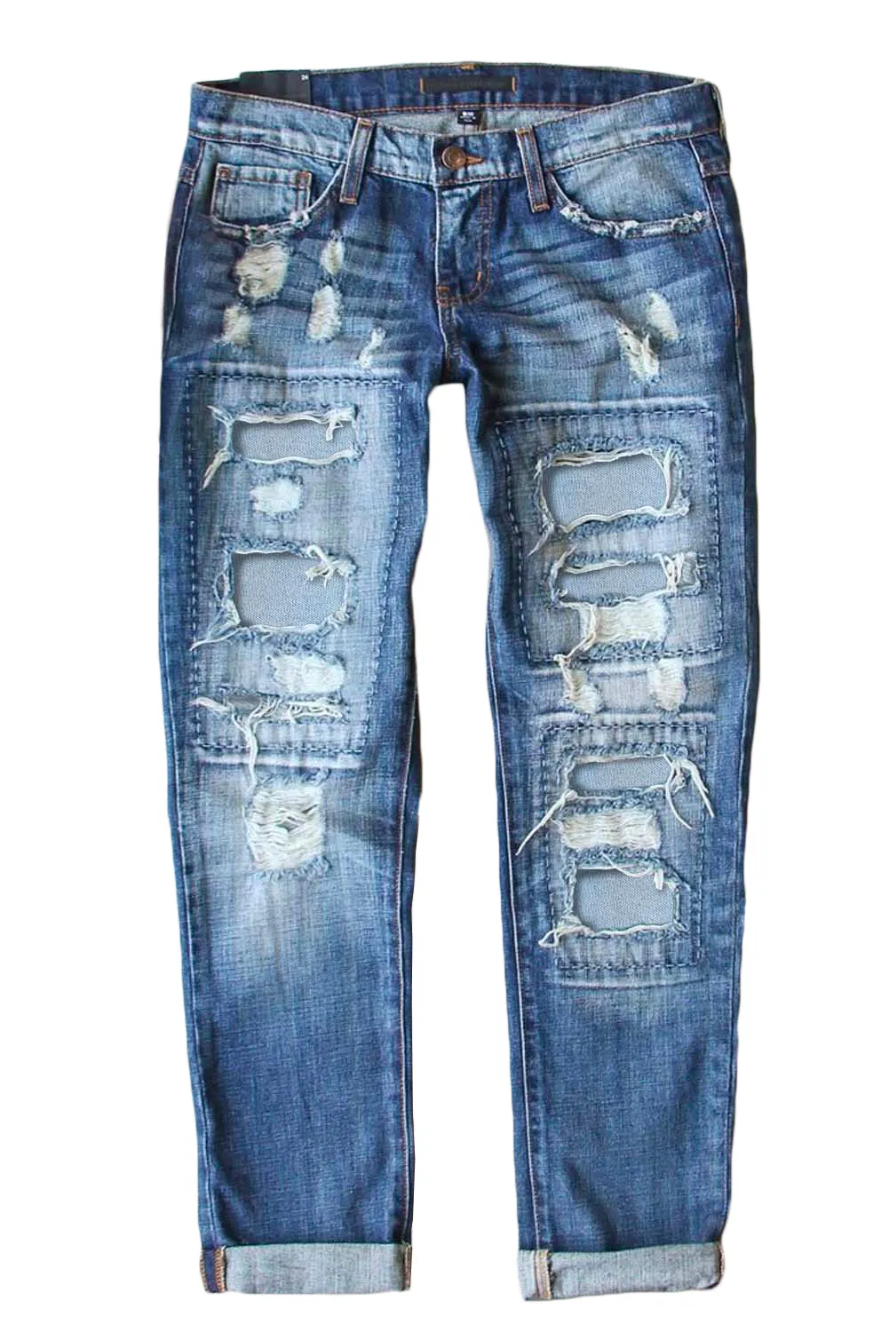 Womens Ripped Boyfriend Jeans Distressed Buttoned Pockets Jeans