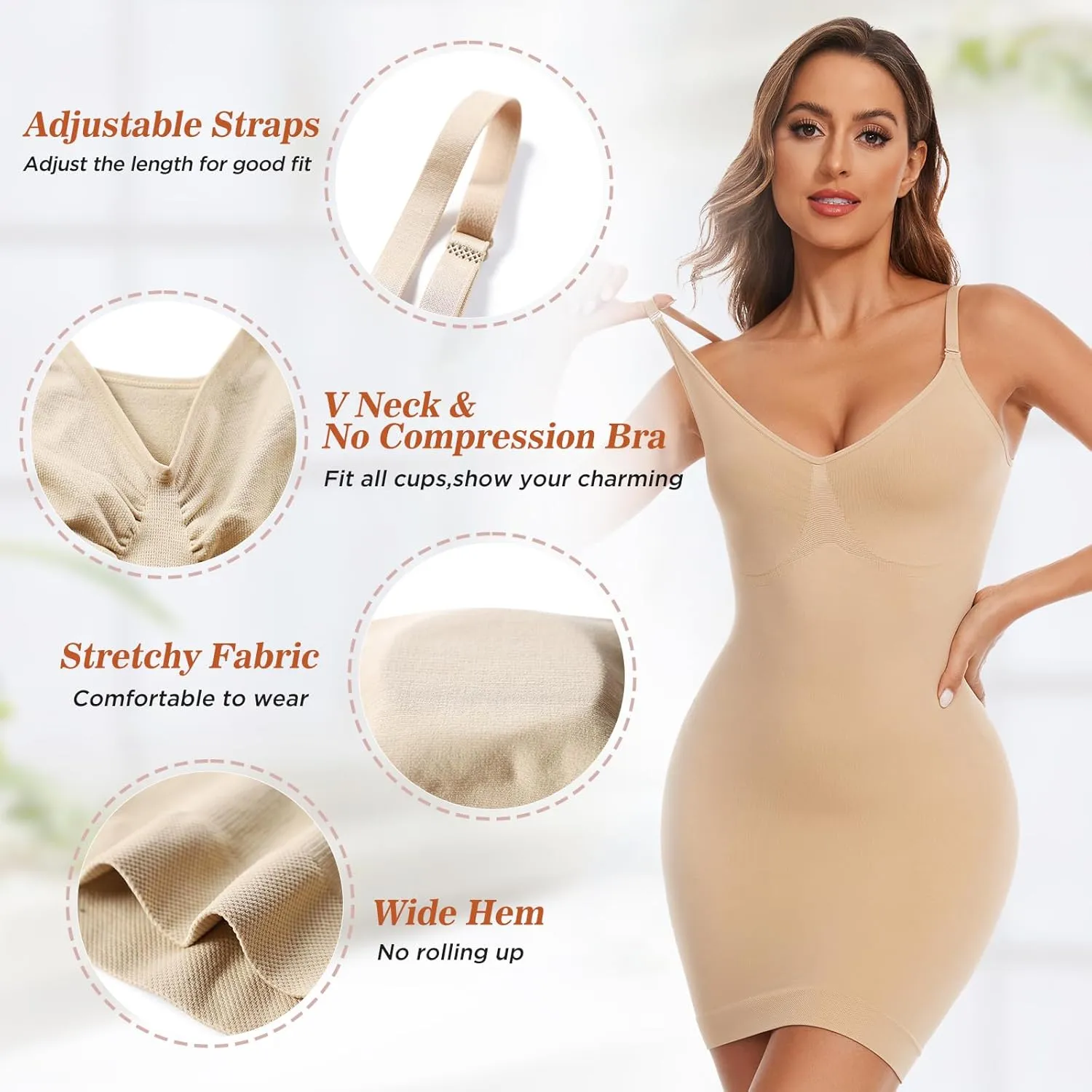 Women's Shapewear Slip Dress for Under Dress Tummy Control Full Slips Seamless Shaping Dress Body Shaper