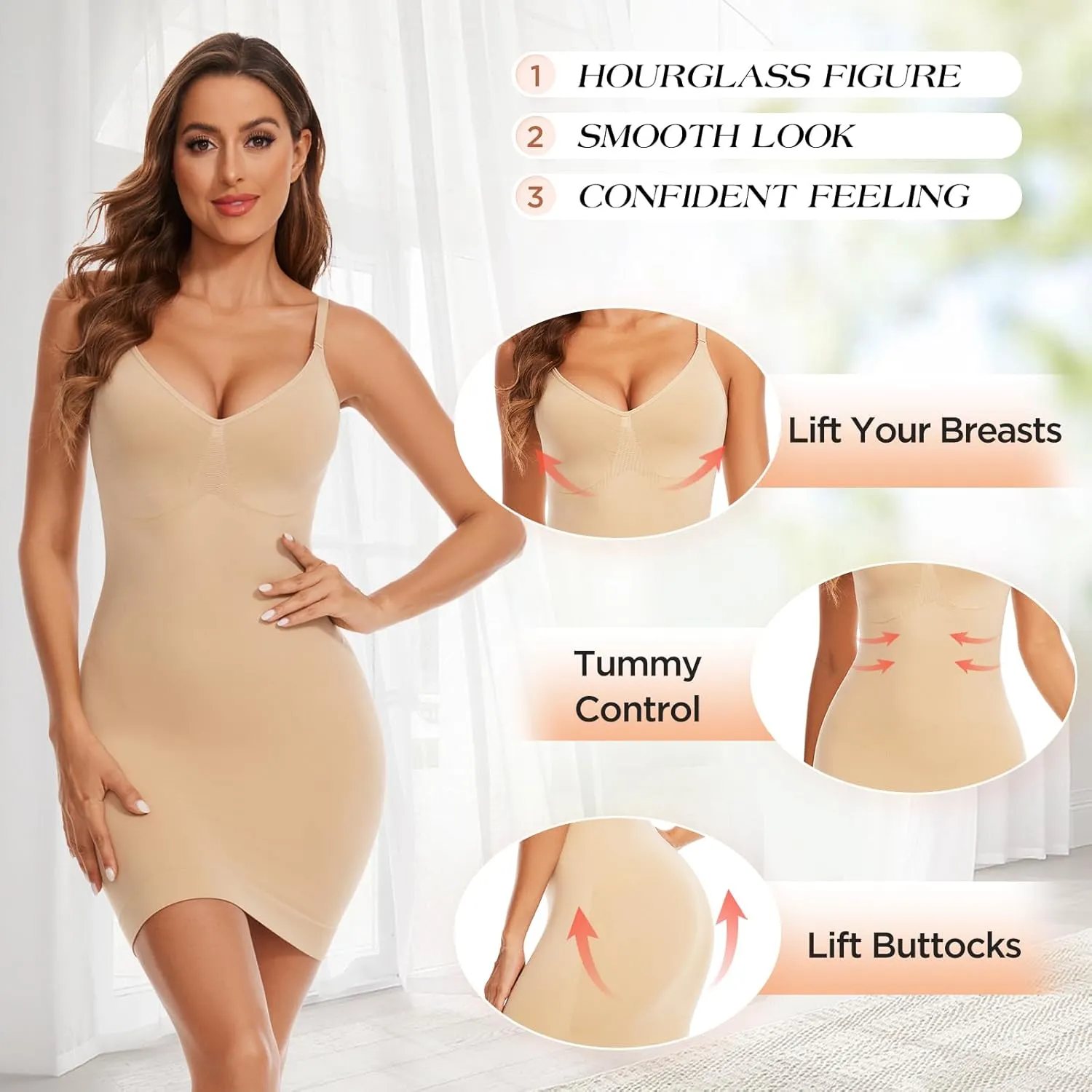 Women's Shapewear Slip Dress for Under Dress Tummy Control Full Slips Seamless Shaping Dress Body Shaper