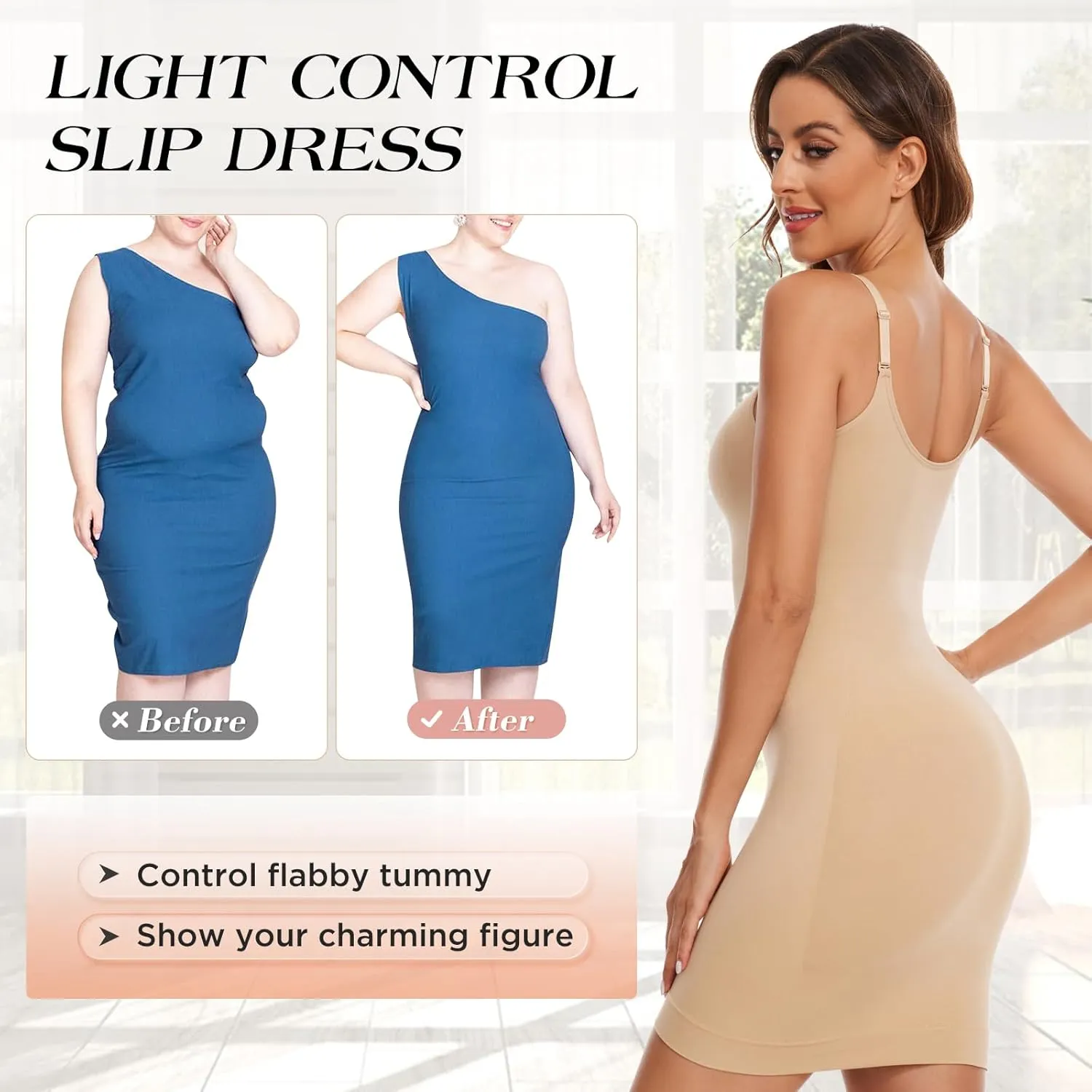 Women's Shapewear Slip Dress for Under Dress Tummy Control Full Slips Seamless Shaping Dress Body Shaper