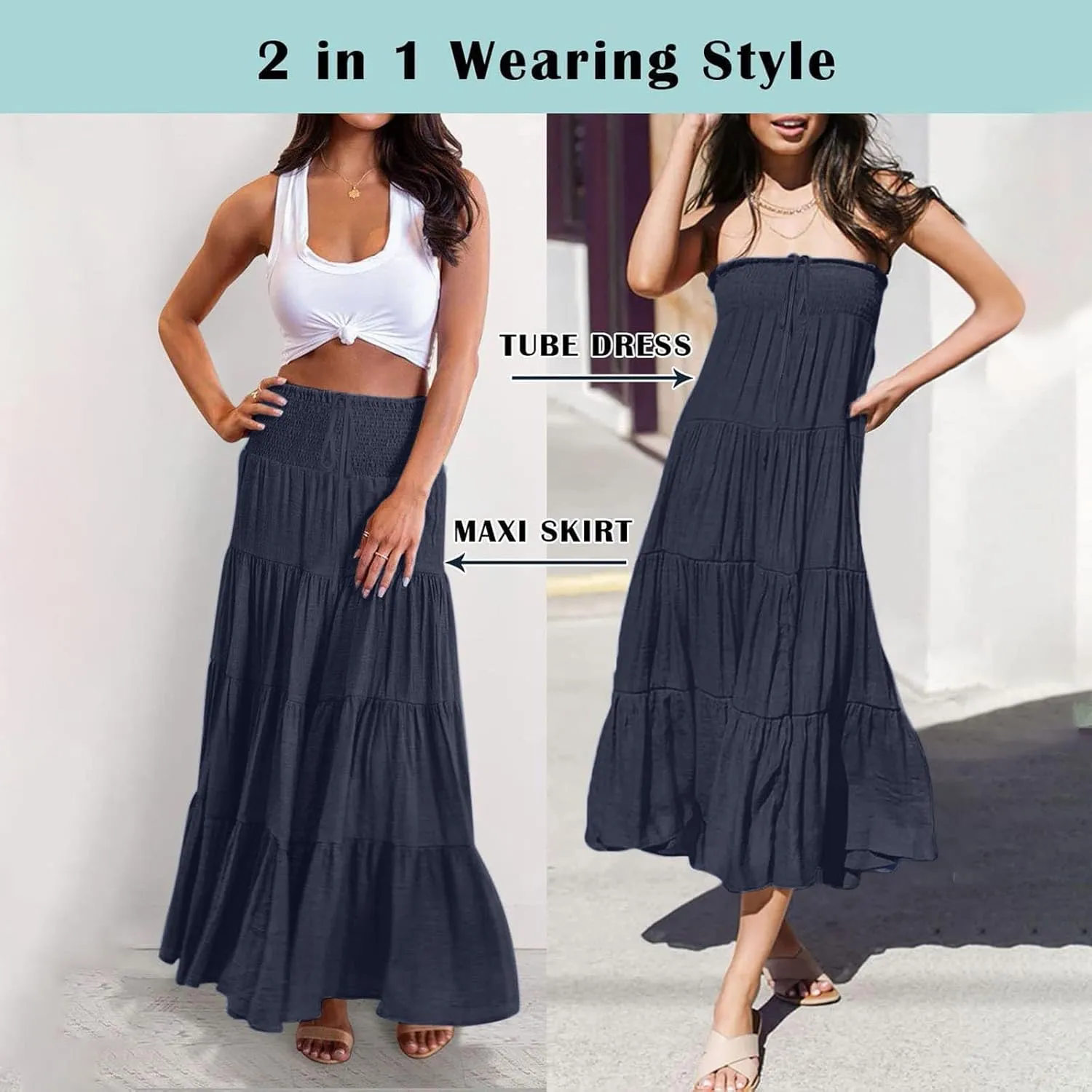 Women's Skirts Womens Summer Paisley Print Maxi Skirts Casual Elastic High Waist Pleated Flowy Ruffle Long Skirt
