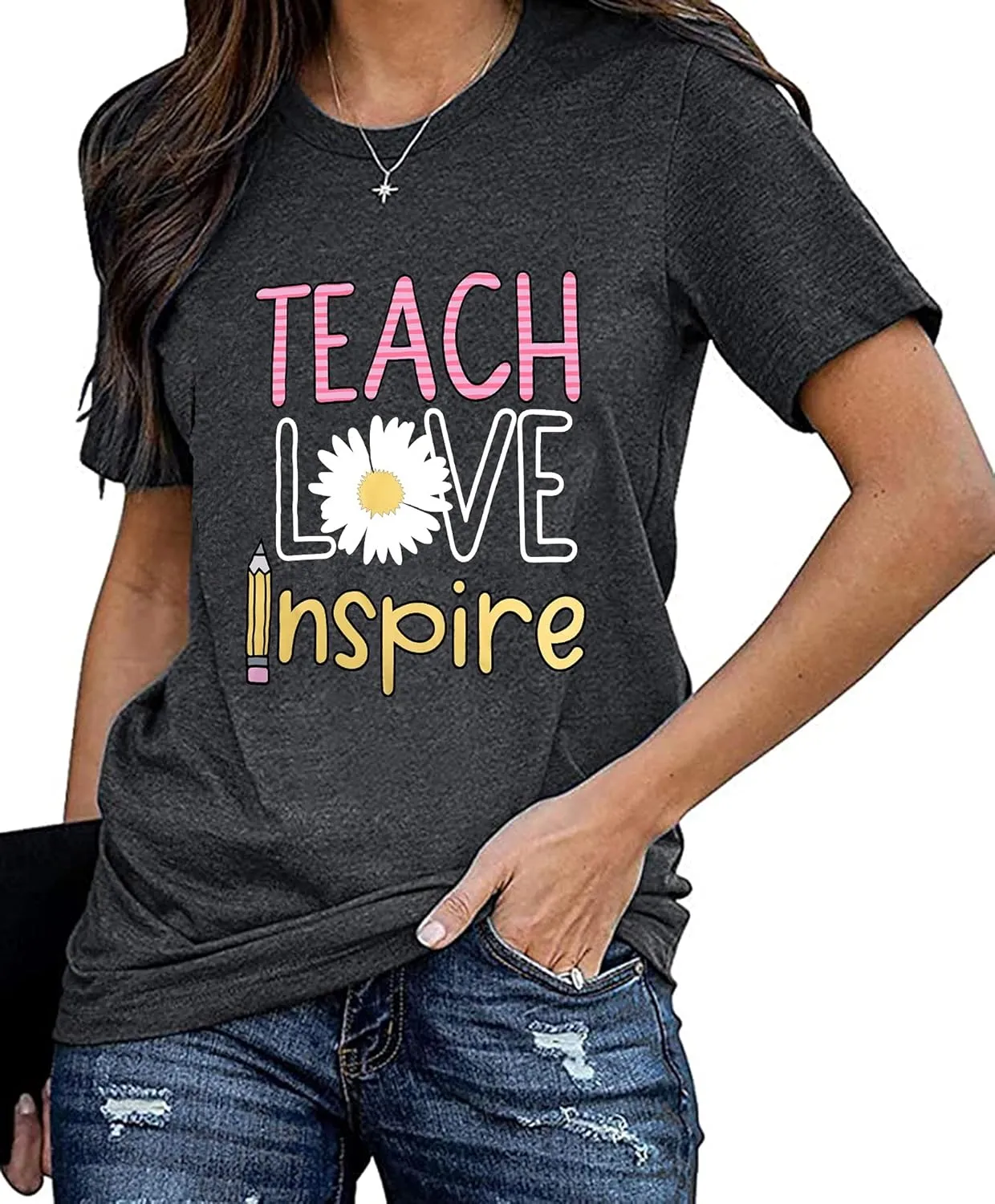 Women's T-Shirt Teaching Kindness Teacher Shirt Funny Short Sleeve Inspirational Graphic Tee Top