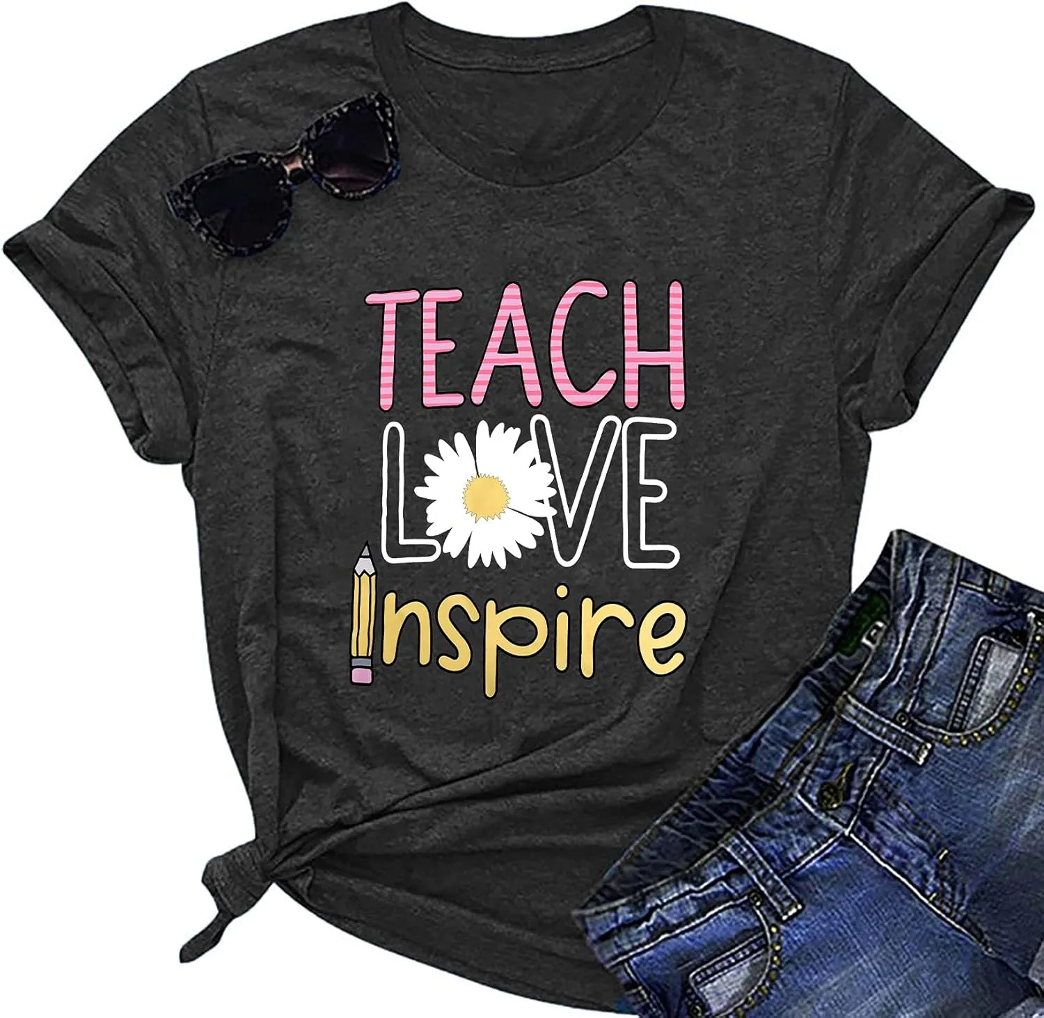 Women's T-Shirt Teaching Kindness Teacher Shirt Funny Short Sleeve Inspirational Graphic Tee Top