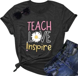 Women's T-Shirt Teaching Kindness Teacher Shirt Funny Short Sleeve Inspirational Graphic Tee Top