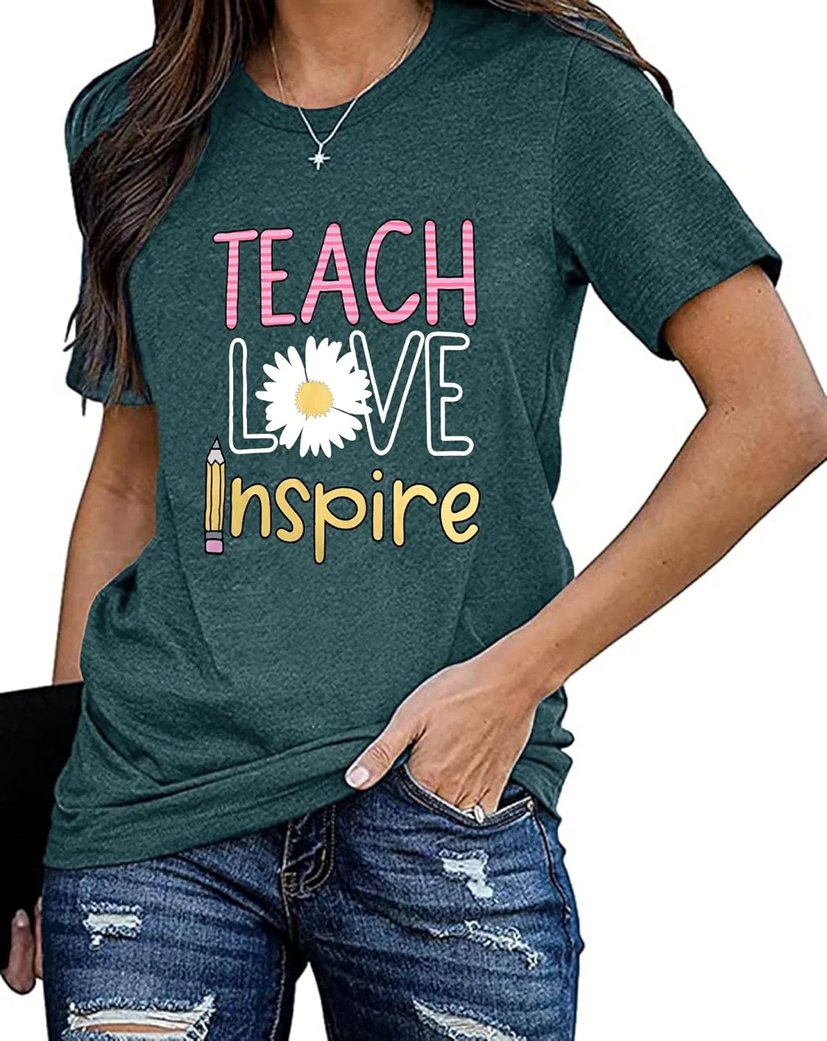 Women's T-Shirt Teaching Kindness Teacher Shirt Funny Short Sleeve Inspirational Graphic Tee Top