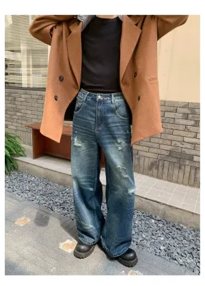Woo Distressed Hole Straight Jeans